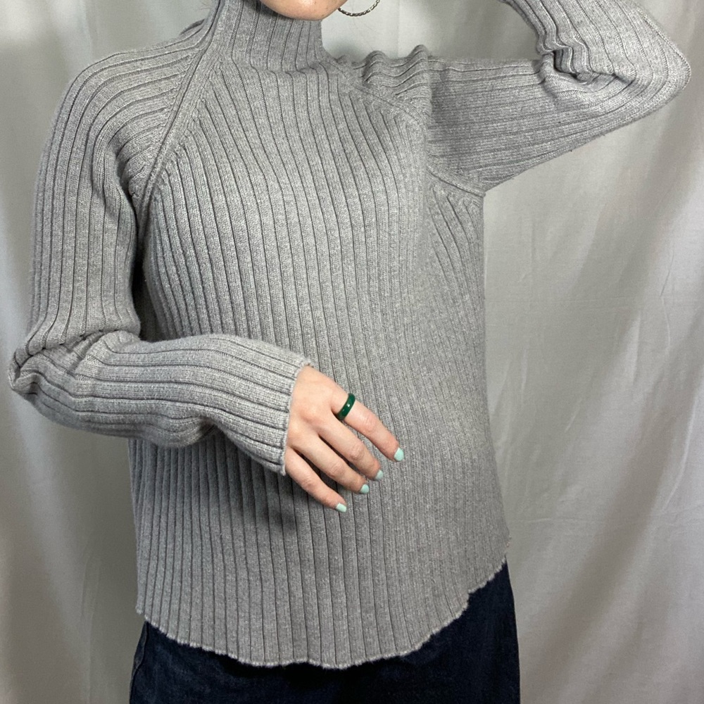 womens 100% cotton ribbed mock neck sweater size L